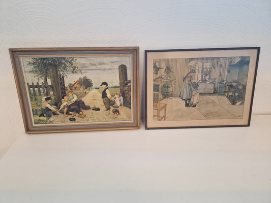 2 tavlor, bl.a. Carl Larsson "köket"