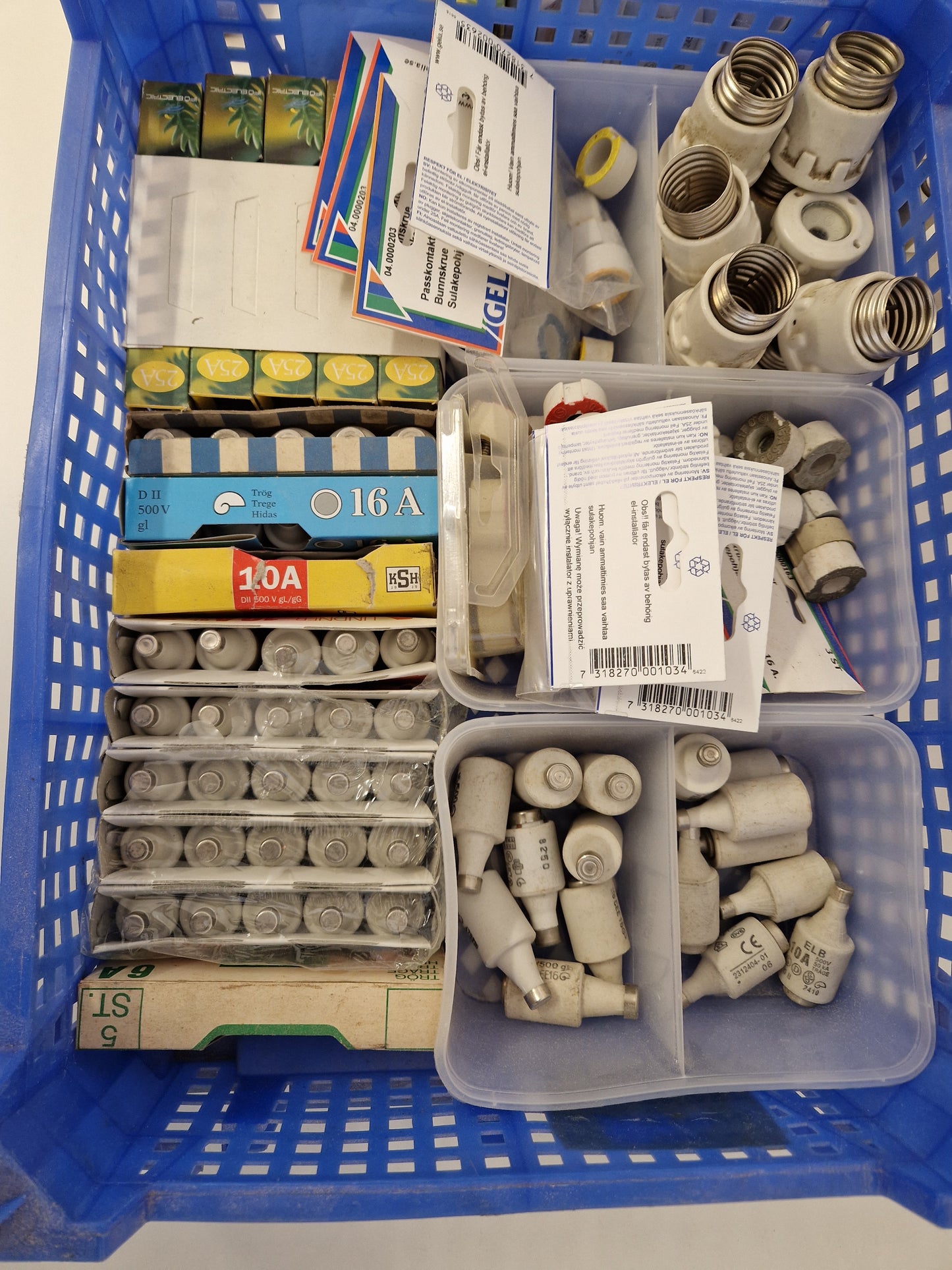 Porslinssäkringar, passkontakter mm